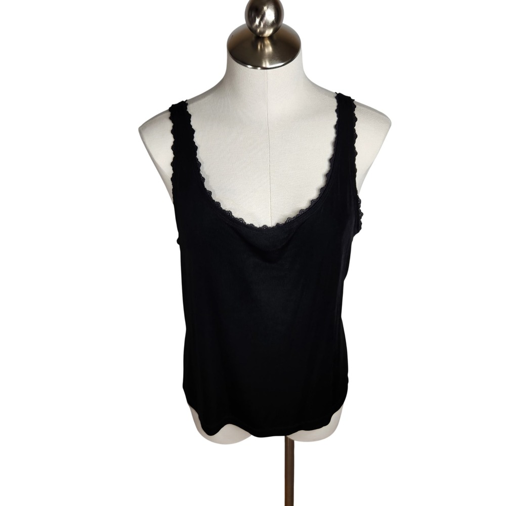 Chicos Travelers Size‎ 3 Cami Lace Trim Adjustable Strap Black XL Made in USA